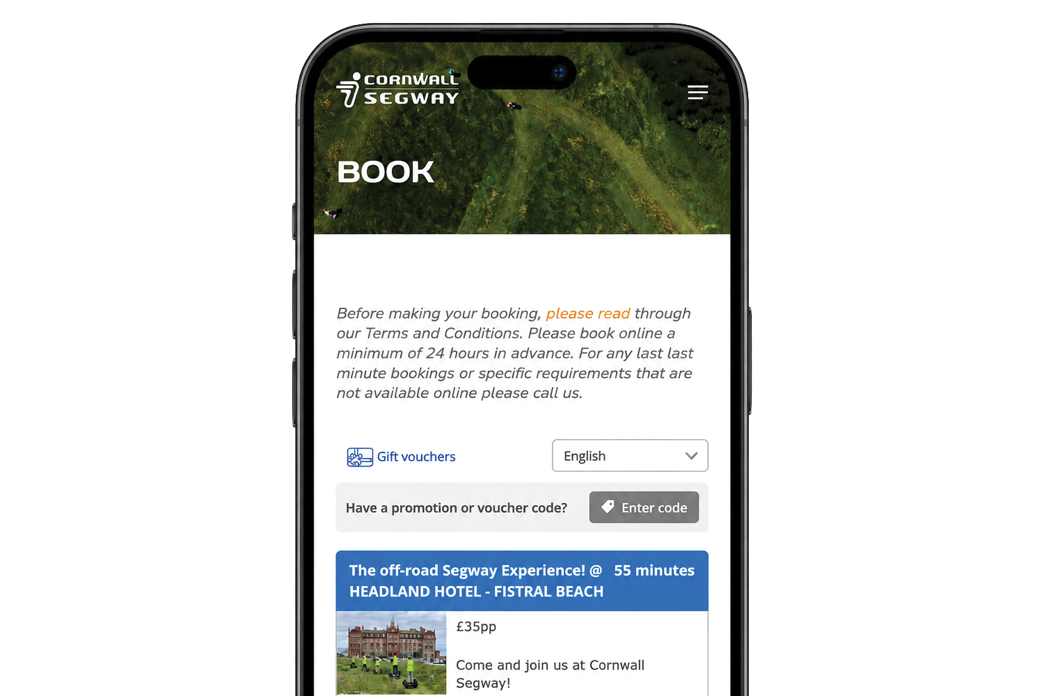 Cornwall Segway online experience booking website
