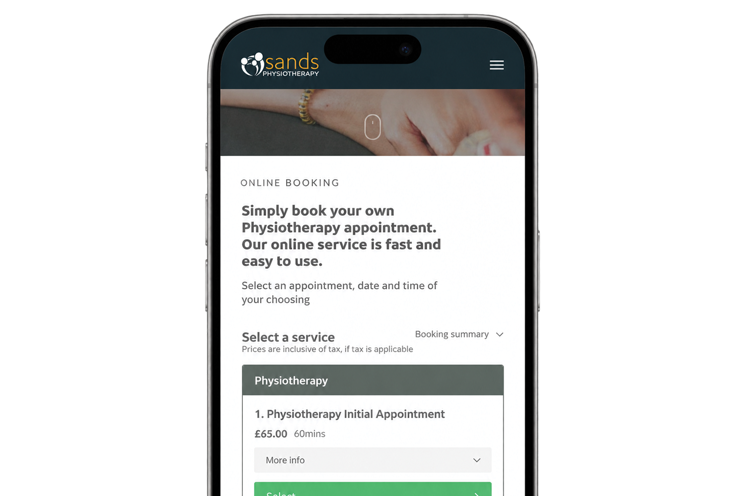 Sands Physiotherapy online booking website