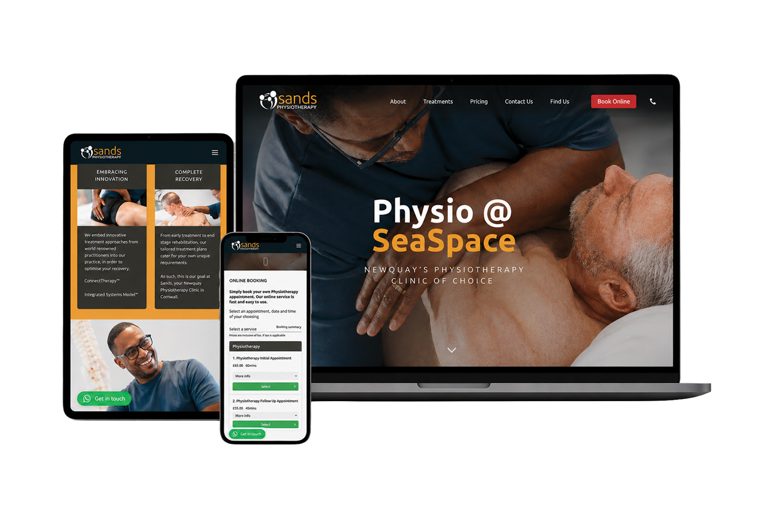 Local business website design in Cornwall for Sands Physiotherapy