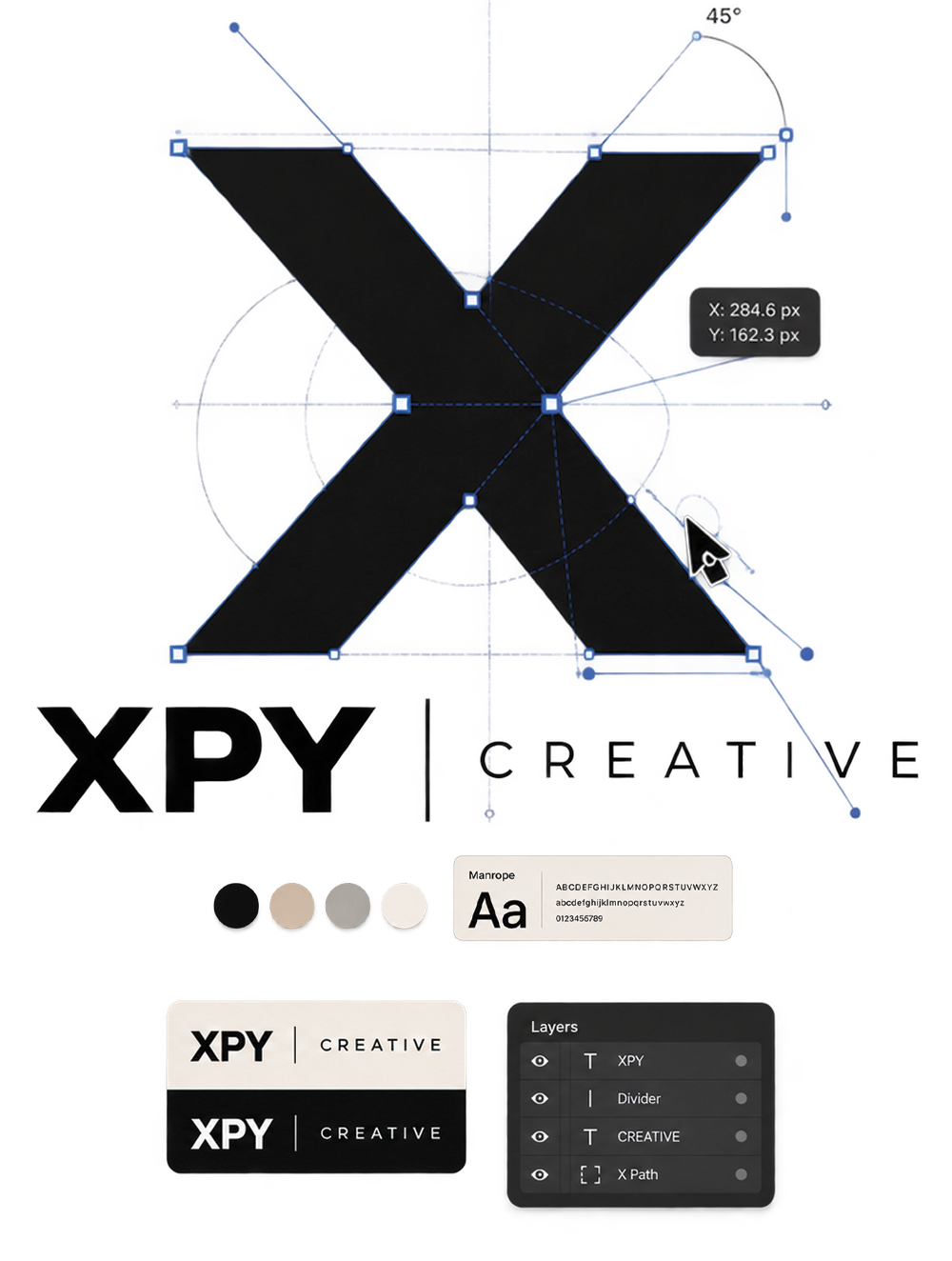 XPY Creative visual identity and brand design board